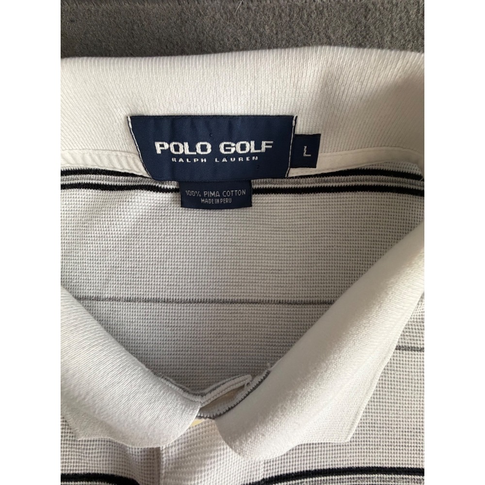 Polo Golf Ralph Lauren Mens Large White/Black Striped Pima Cotton Polo Shirt EUC - Picture 4 of 9